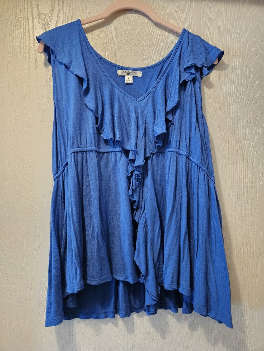 Uniform JPR Blue Ruffled Tank Top, Size Large